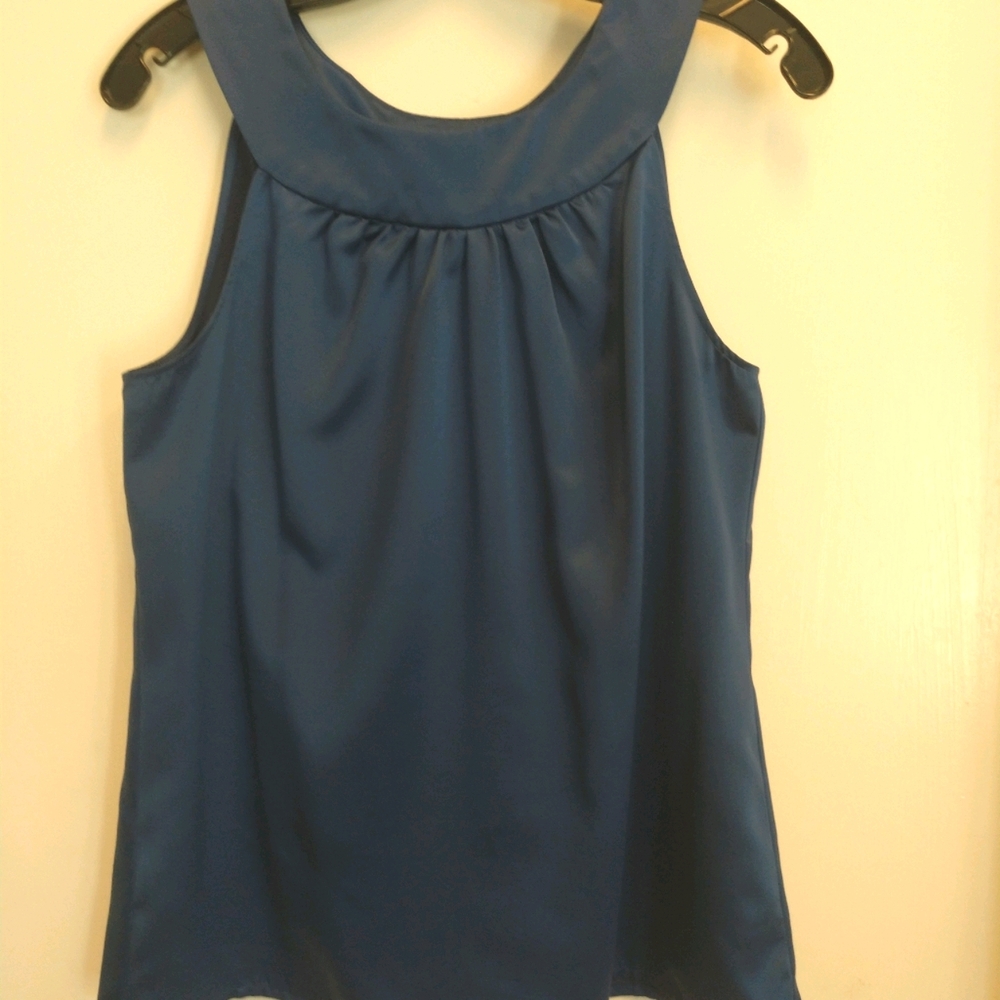 Sleeveless satin blouse in royal blue
